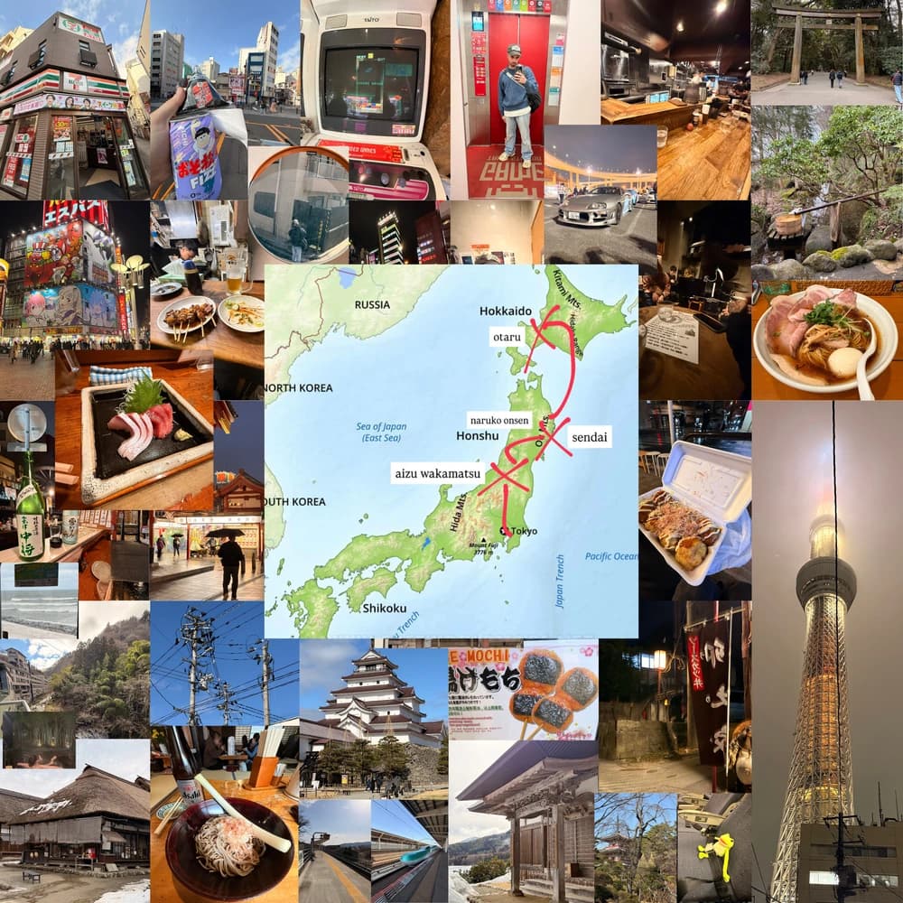 Japan Trip EP artwork by Bootie Grove: a collage of travel photographs surrounding a map of Japan